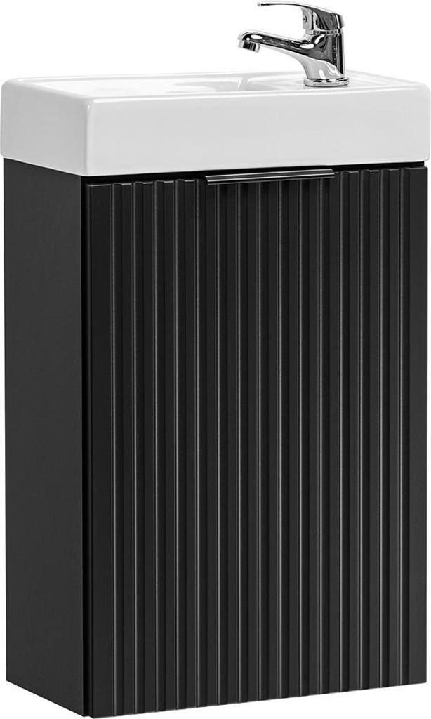 Gäste-WC Waschtisch mit 40 cm Breite in schwarz, 1 Tür, gerillte Front - ADELAIDE-56-BLACK