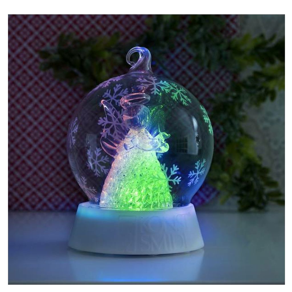 Boule de Noël en verre avec ange - minuterie on/off - 8 x 8 Image du produit 