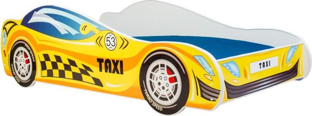 Kinderbett Auto Taxi 160x80 – Bunte Superhelden-Motiv, Hochwertige Materialien, Flexibler Lattenrost, Sicherheitsränder, Einfache Montage, Belas...