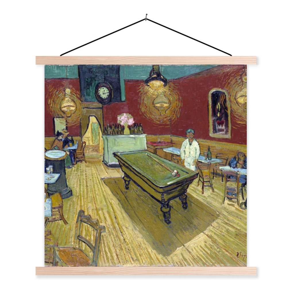 MuchoWow Textilposter Das Nachtcafé - Vincent van Gogh 60x60 cm mit holzfarbenen Rahmen - Wanddekoration