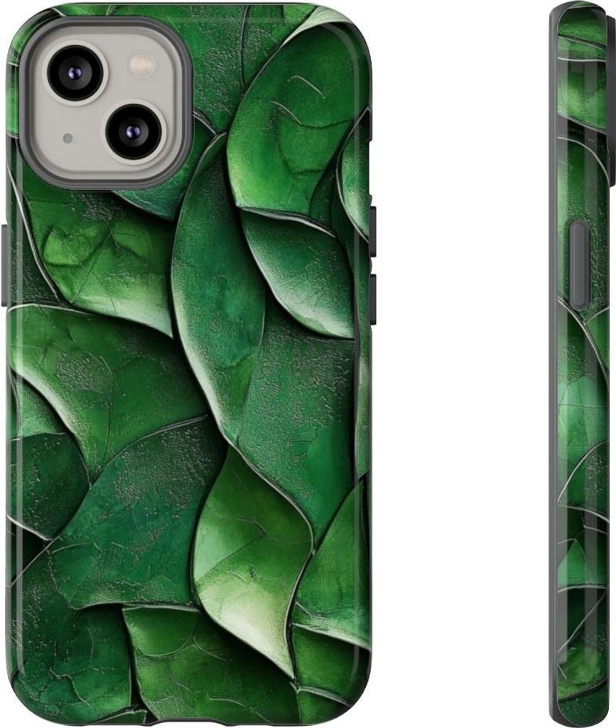 Grüne Blätterstruktur mit plastischer Optik – Hülle Kompatibel mit iPhone 14