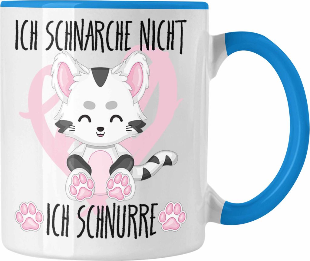 Trendation - Ich Schnarche Nicht Ich Schnurre Tasse Geschenk Frauen Katzenliebhaber Geschenkidee (Blau)