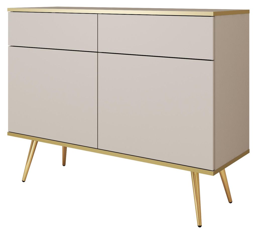 MOBAE AURA KSZ107 Kommode 107 cm Beige goldene Beine Sideboard mit Türen und Schubladen Wohnzimmerschrank modern