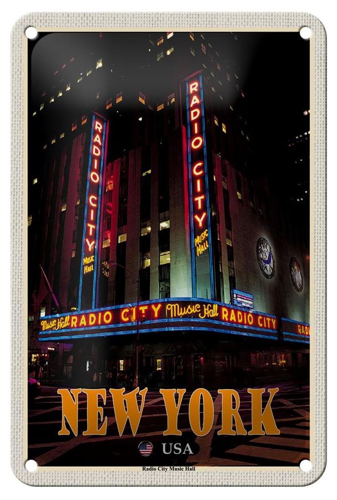 Blechschild Reise 12x18cm New York USA Radio City Music Hall Deko