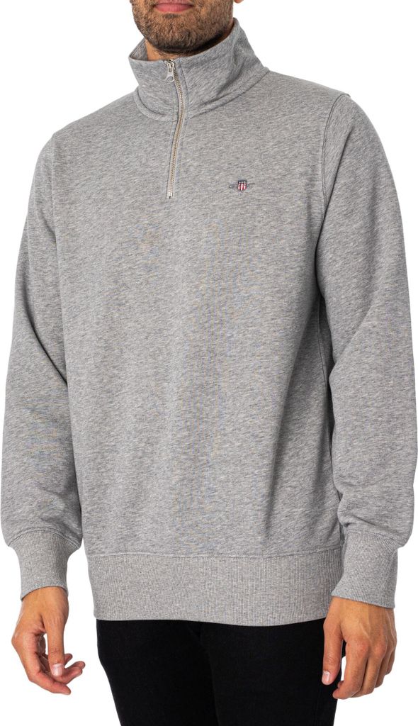 GANT Reguläres Shield-Sweatshirt mit halbem Reißverschluss, Grau S