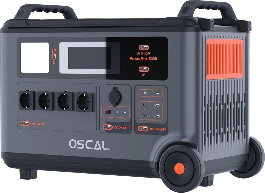 Tragbare Powerstation - 6000 W LiFePO4 - 3600–57600 Wh Kapazität - 14 Anschlüsse - 120/240 V Dualspannung - 3500+ Ladezyklen - Robustes Design