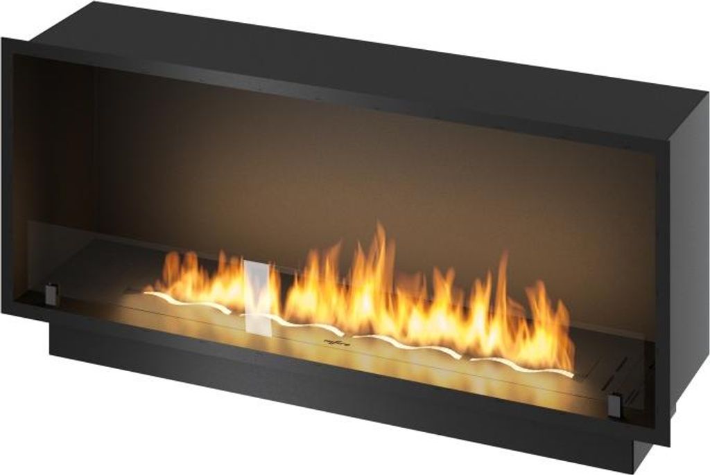 Sololed - Inside Black 1200 Einbau-Bioethanol-Kamin - Mattschwarz, mit Glas, 4-Liter-Brenner, modernes Design