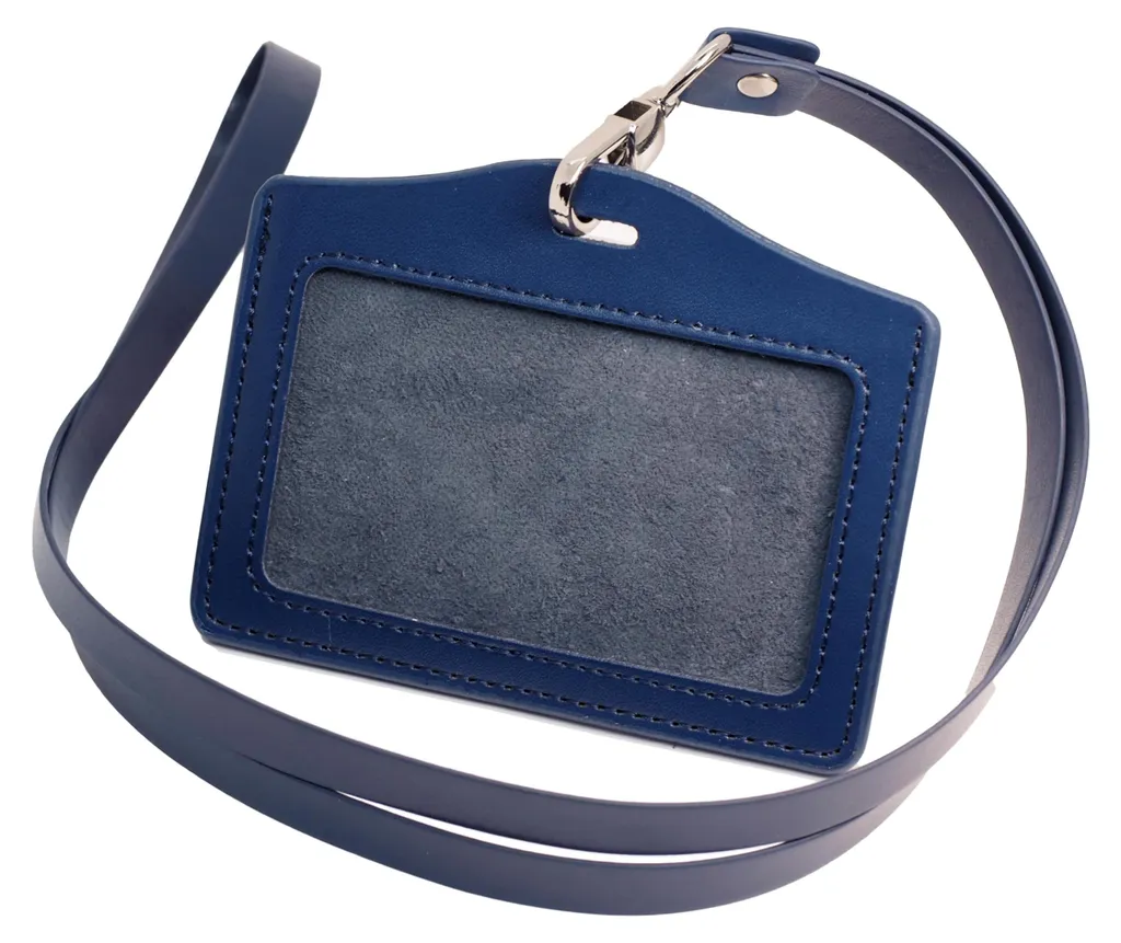 2 Porte-badges en Cuir Véritable avec Cordon en PU Bleu - Modèle H