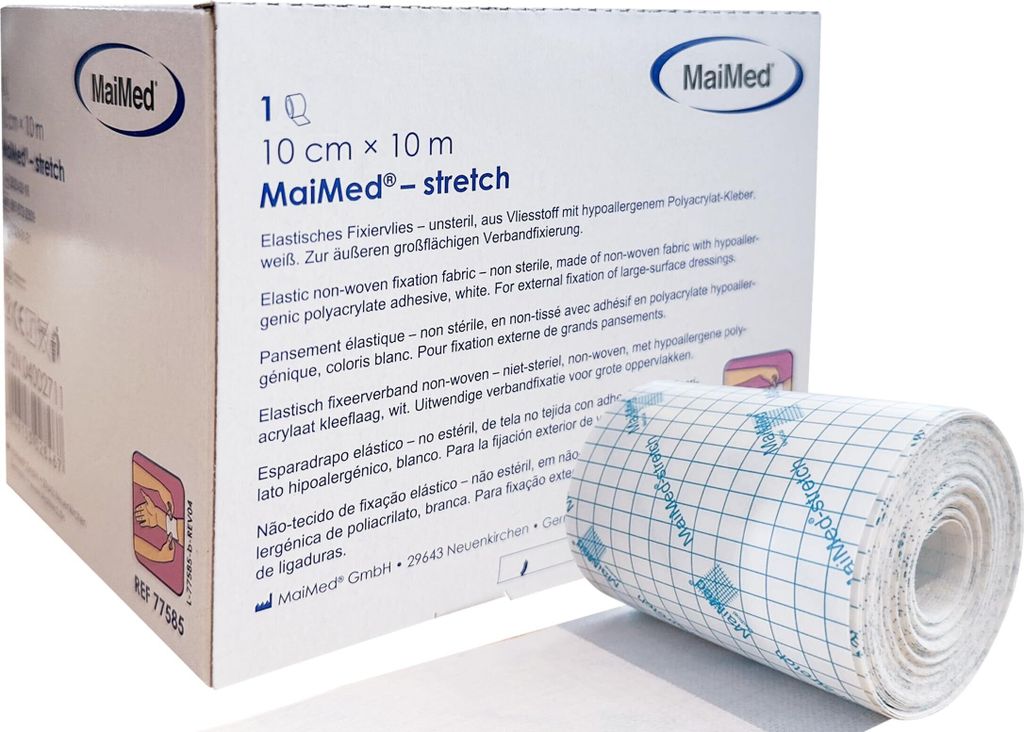 Stretch FIxiervlies elastisch Spenderbox Fixierpflaster Rollenpflaster Elastisch Weiß Sensitiv - Starke Klebekraft 10cm x 10m