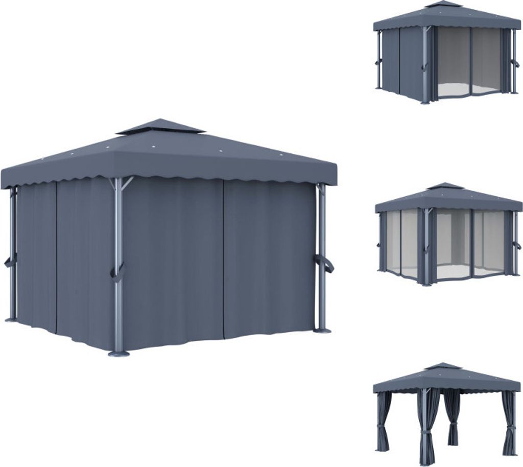 vidaXL Pavillon mit Vorhang 3x3 m Anthrazit Aluminium - Pavillons & Partyzelte
