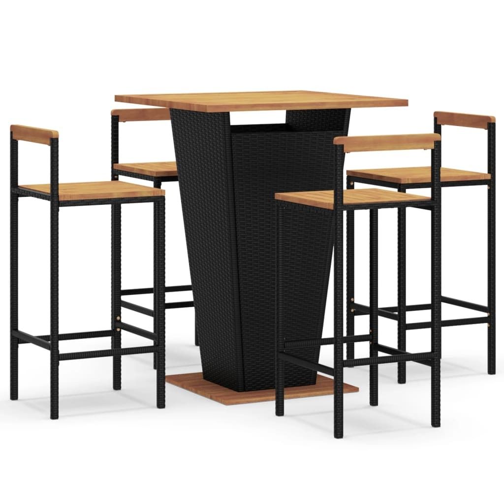 vidaXL Ensemble bar de jardin 5 pièces noir Poly rotin & Image du produit 