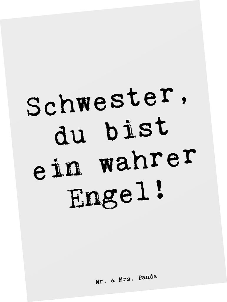 Mr. & Mrs. Panda Postkarte Spruch Schwester Engel - Weiß - Geschenk, Danke sagen, Aufmerksamkeit, Dankeschön, Dankbarkeit, Beziehung, Ansichtskar...