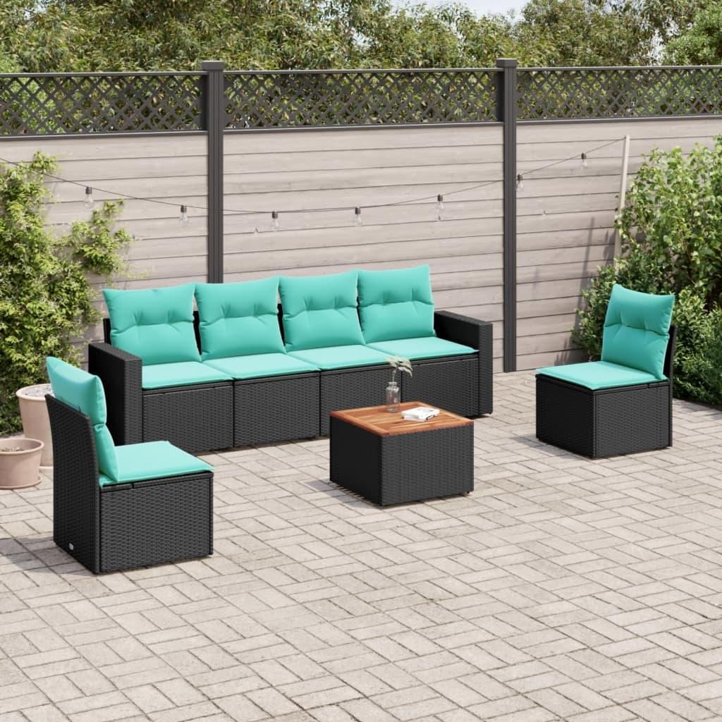 "Neues Produkt" 7-tlg. Garten-Sofagarnitur - CLORIS - Terrassen-Sofa - mit Kissen - Schwarz Poly Rattan - Sitzgruppe V17