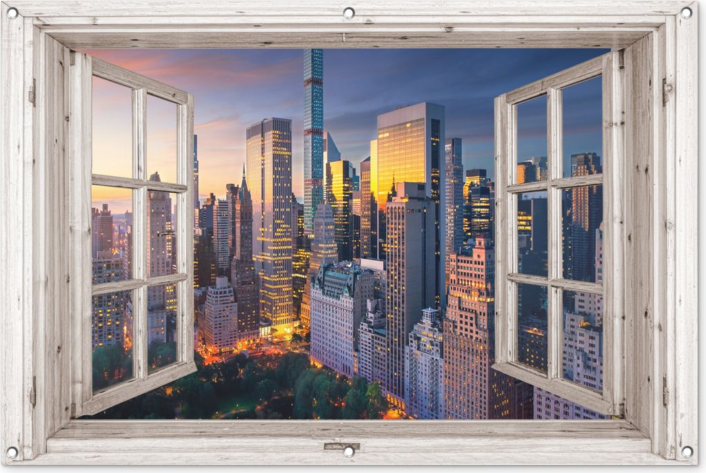 MuchoWow 120x80 cm Outdoor-Poster Gartendeko Sichtschutz Garten Poster für den Garten Ansicht - New York - Skyline