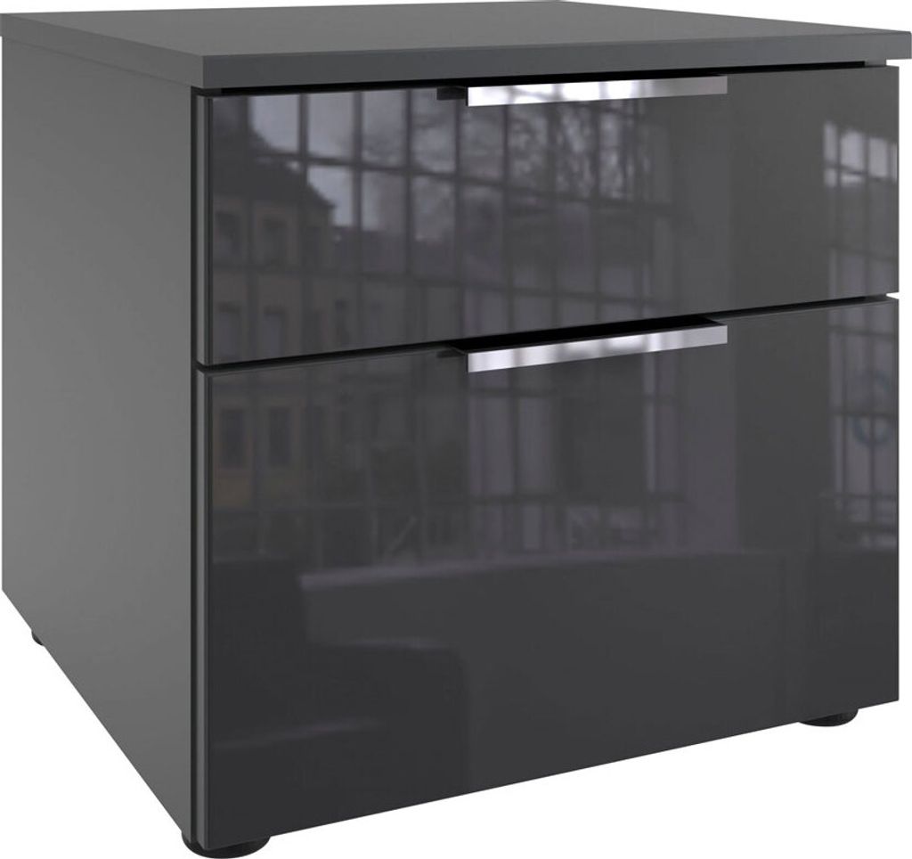 Nachtkommode Level 36C Nachtschrank Farbe wählbar 41x41x39cm mit Schubladengraphit / Grauglas