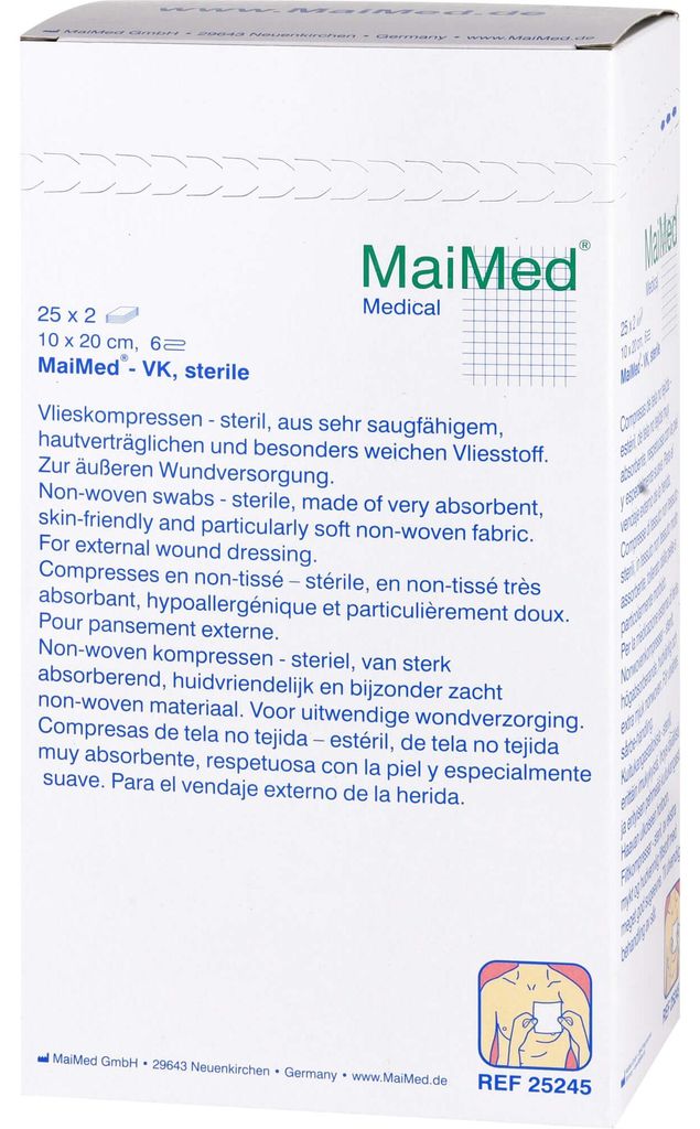 MaiMed Vlieskompressen steril 6-lagig 25 x 2 Stück 10 x 20 Produktbild 