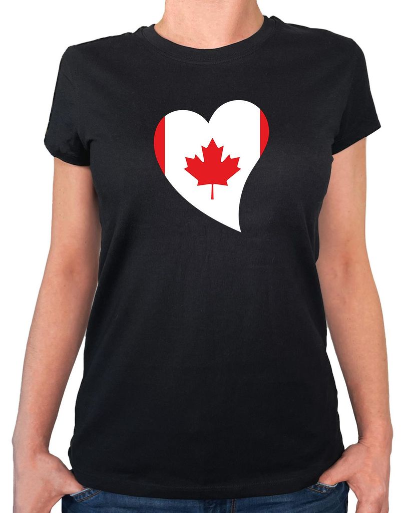 Huuraa Damen T-Shirt Kanada Flagge Herz L Black Bio Baumwolle Fairtrade Damenshirt Geschenkidee