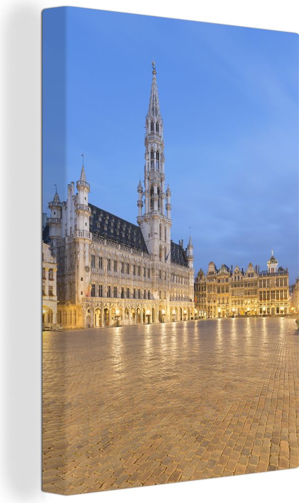 OneMillionCanvasses - Leinwandbilder - 90x140 cm, Foto des Grand Place von Brüssel in der Abenddämmerung, Wandbilder Kunstdruck Wanddekoration ...