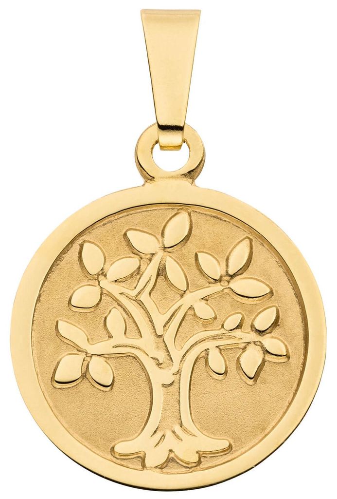 Kleiner Anhänger Baum Lebensbaum aus 333 Gold Gelbgold mattiert Ø 12,3mm