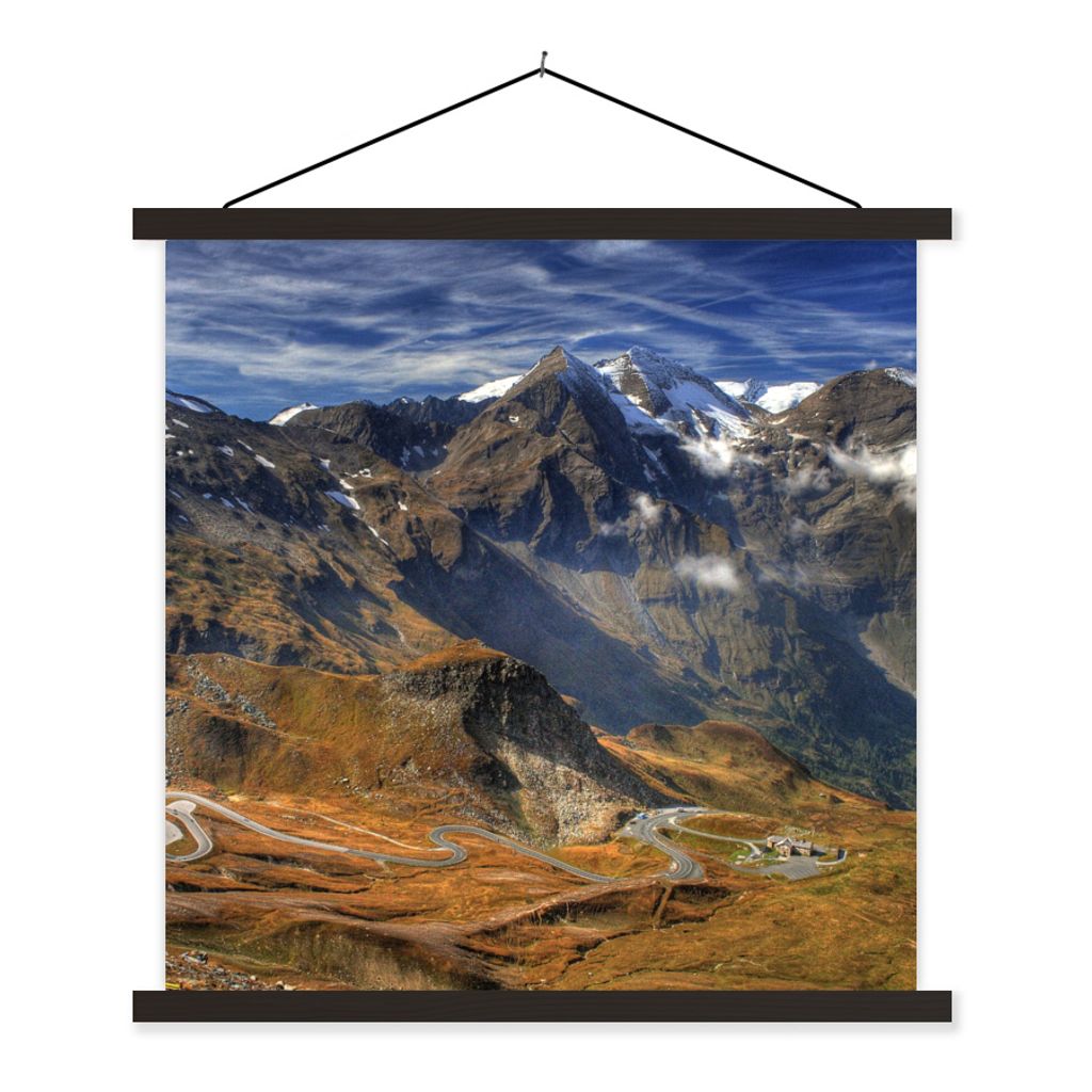 MuchoWow Textilposter Der Weg zum höchsten Berg Österreichs 120x120 cm mit schwarzem Rahmen - Aufhängungsset