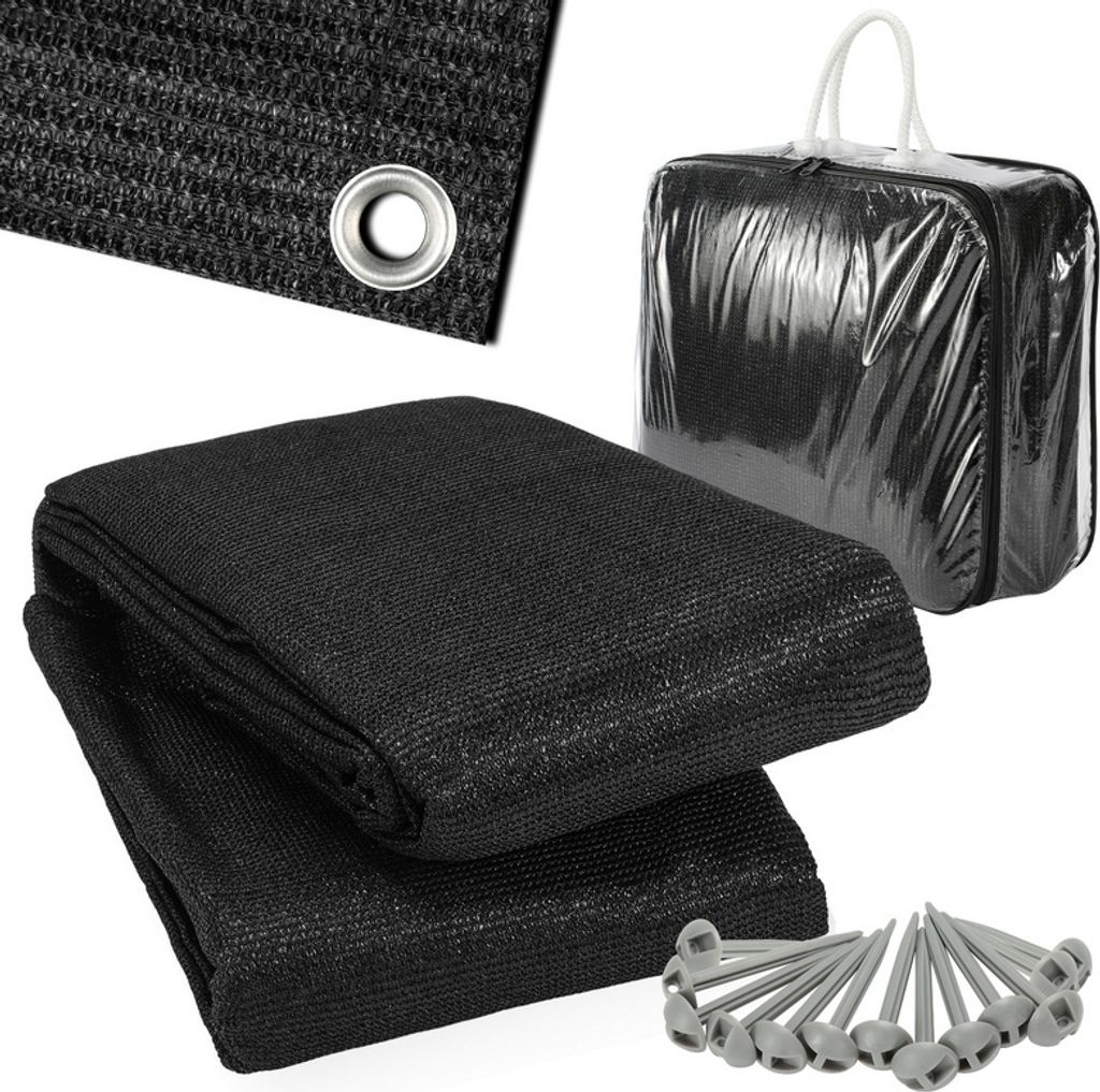 Aopunly Vorzeltteppich 400x400cm Zeltteppich aus HDPE Outdoor Camping Teppich inkl Tragetasche Zubehör Schwarz