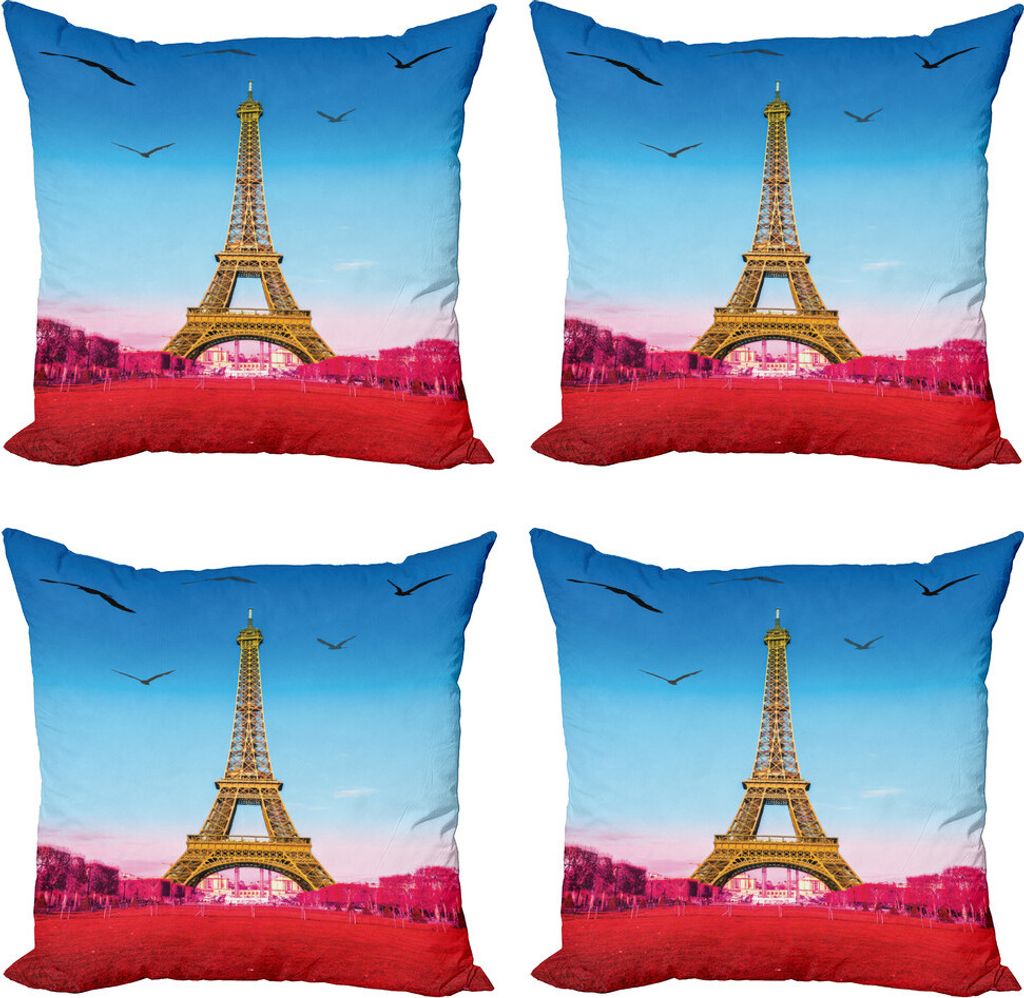 ABAKUHAUS Paris Kissenbezug Set (4 Stück), Abstract Grass Eiffelturm, Moderner Doppelseitiger Digitaldruck, 45 cm x 45 cm, Fuchsia und Blau