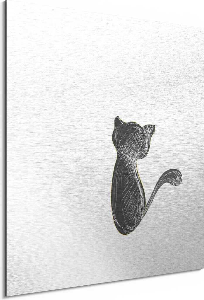 DEQORI Alu-Dibond Bild Silber 30x30 cm 'Die Katze und der Mond' Wandbild Metall dünn