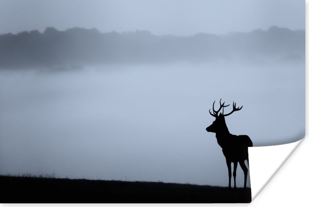 MuchoWow Poster Hirsch - Nebel - Silhouette 90x60 cm - Schlafzimmer