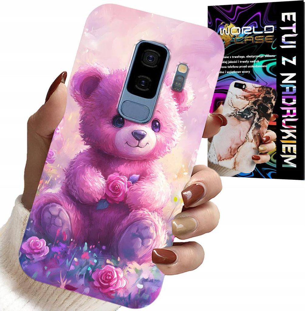 Hülle Für Samsung Galaxy S9 Plus - Süsser Teddybär Auf Rosa Hintergrund, Hülle + Folie