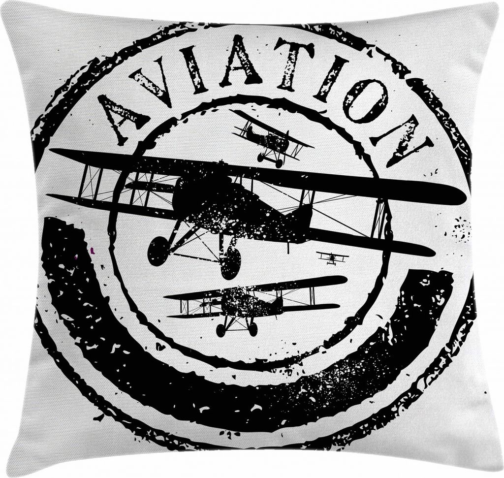 ABAKUHAUS Flugzeug Kissenbezug, Luftfahrt Retro, für den Innen oder Außen Bereich geeignet mit Reißverschluß Waschbarer Stoff, 50 x 50 cm, Schw...