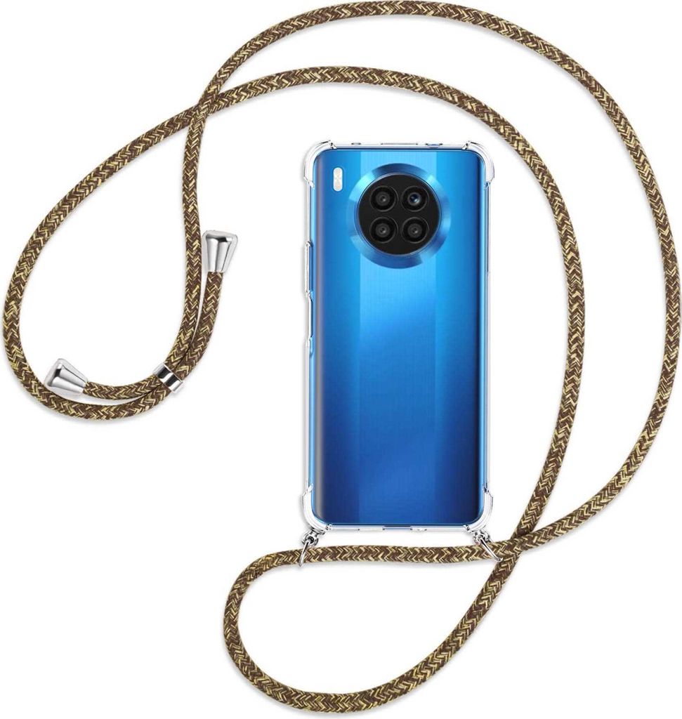 Handykette Backcover-Schutzhülle mit Band (Metall silberfarben) für Huawei nova 8i / Honor 50 Lite - braun+beige