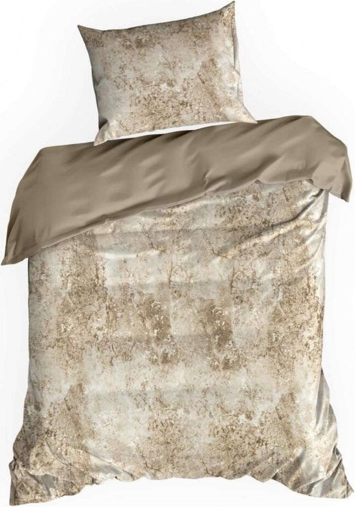 EUROFIRANY | Bettgarnitur - Bettwäsche - 140 x 200 cm - beige braun - Bettbezug Set - 100% Baumwolle - Marmormuster