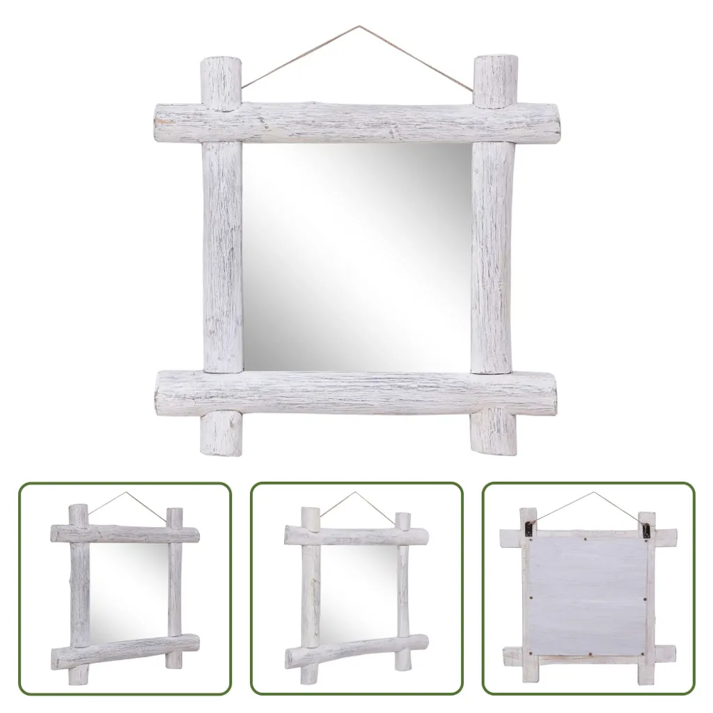 Miroir de salon 70x70 cm blanc en bois massif pour agrandir l'espace