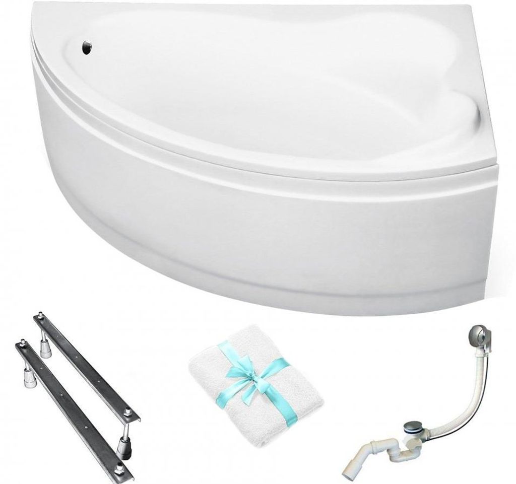 Aqua For You | Besco Badewanne Asymmetrisch Ada Rechts - 160x100 Cm - Antibakterielle Beschichtung - Chrom-siphon - mit Verkleidung - mit Beinen
