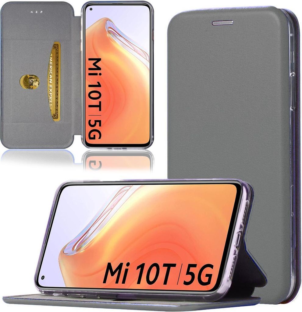 Handy Schutz Hülle für Xiaomi Mi 10T / Mi 10T Pro Handytasche mit Magnetdeckel Kartenfach und Standfunktion Klapphülle Grau