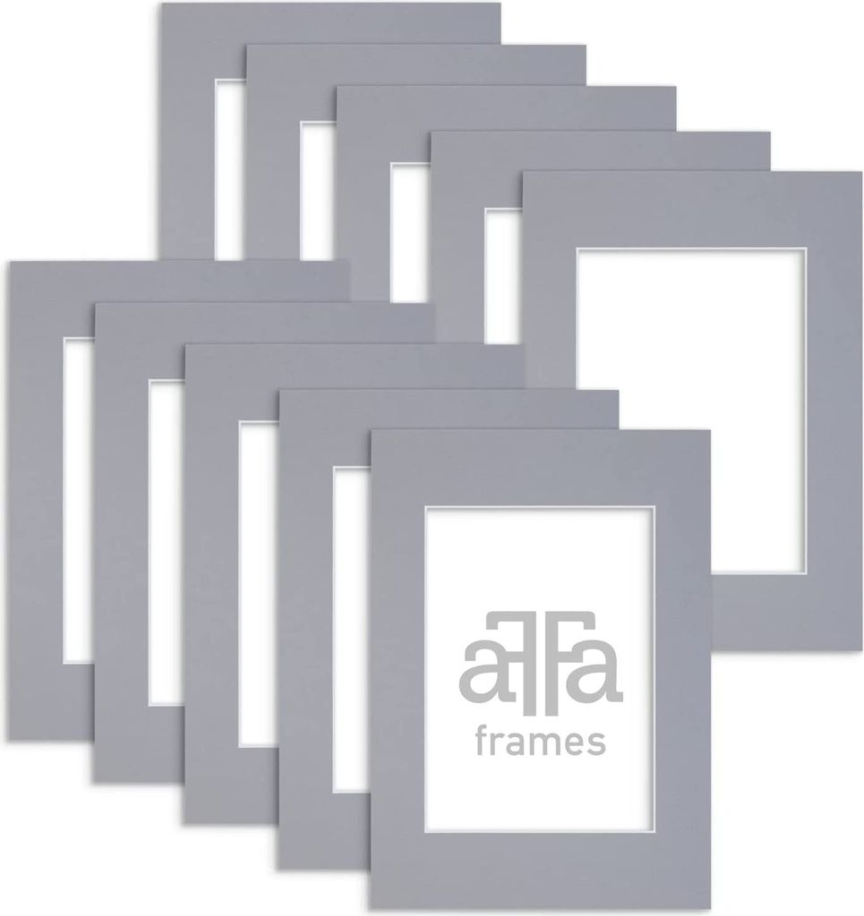 aFFa frames Passe Partout | Minimalistische Bildunterlage zur Anzeige Ihrer Fotos, Poster, Diplome | Karton, Farbe, Grau, 15x21 cm | 10 Stück pro Set