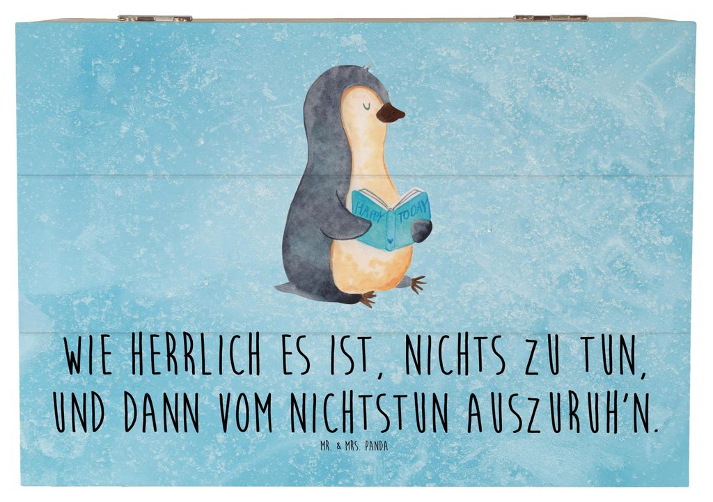 Mr. & Mrs. Panda Holzkiste Pinguin Buch 22 x 15 cm - Eisblau - Geschenk, Urlaub, Truhe, Aufbewahrungstruhe, Box, Geschenkbox, Ferien, mit Deckel, H...