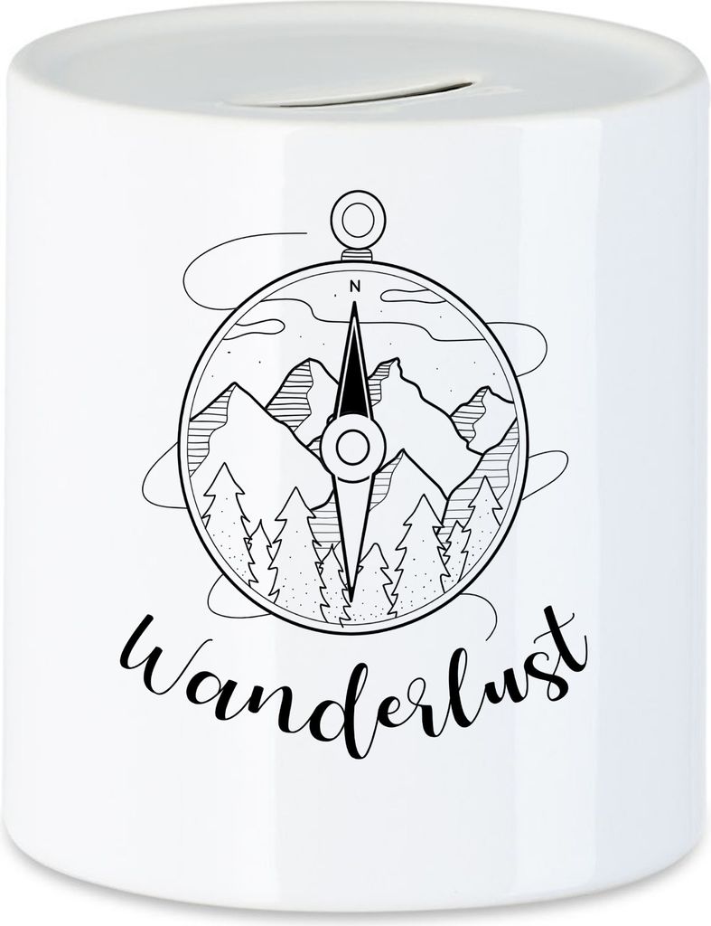 Wanderlust Spardose Camping Reisen Abenteuerlust Kompass Urlaub
