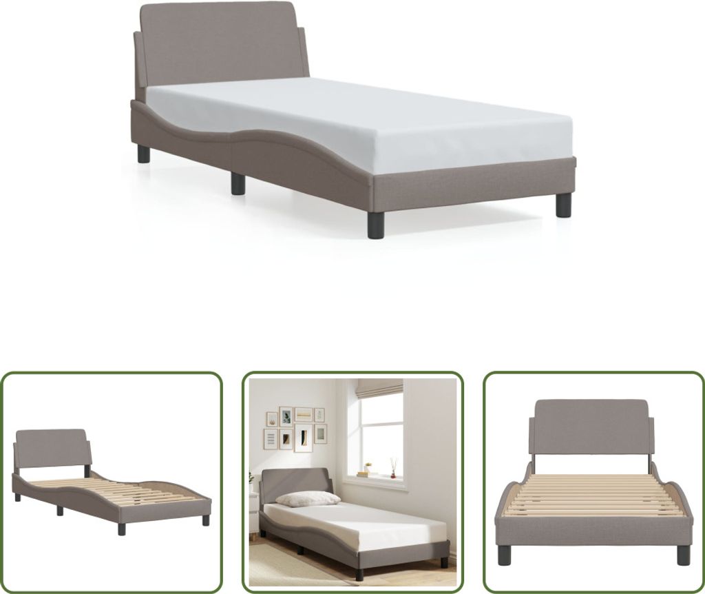 The Living Store Bettgestell mit Kopfteil Taupe 90x190 cm Stoff