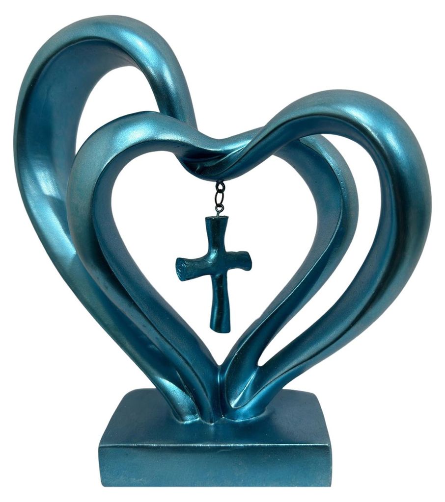 Schreibtischornament, stabiler Sockel, herzförmige Harzfigur, Tischdekoration mit sentimentalem Gedicht „Es braucht drei zum Heiraten“, Gesche...