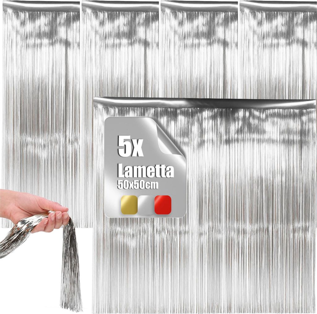 com-four 5x Lametta - silberfarbene Lametta Girlande für Weihnachten