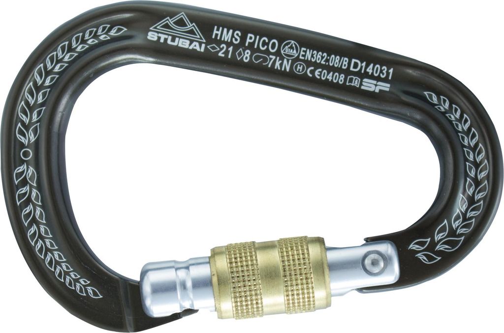 HMS Pico Easylock Karabiner bronze | 97 × 65 mm | EN 12275, EN 362, UIAA 121 | Bruchlast 21 kN längs, 7 kN offen, 8 kN quer | Schnapperöffnung 2...