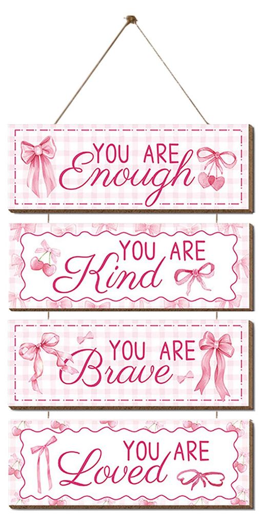 Inspirierende Wanddekoration mit rosa Schleife, Wandbild mit positiven Affirmationen, Wanddeko aus Holz zum Aufhängen für Teenager-Mädchenzimmer...