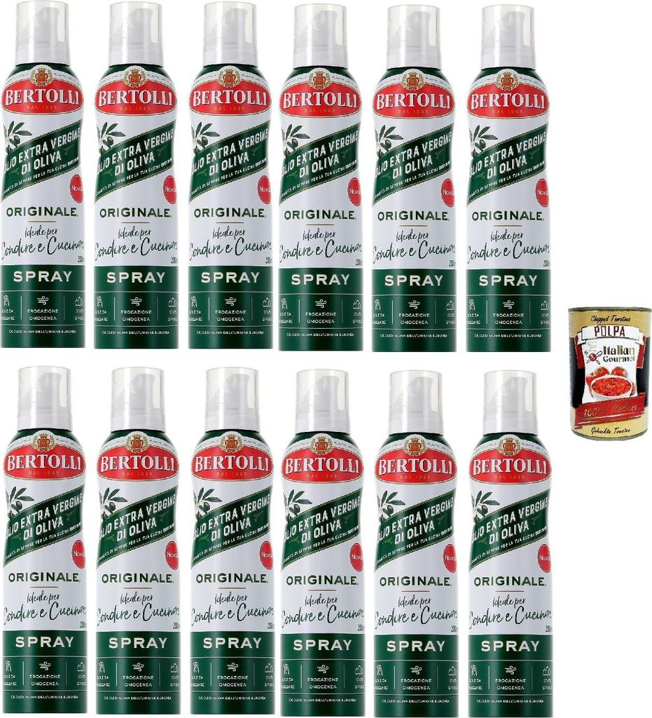 Bertolli Olivenöl Extra Vergine Spray Original, 12er Pack, 200ml pro Flasche, + Italian Gourmet polpa 400g
