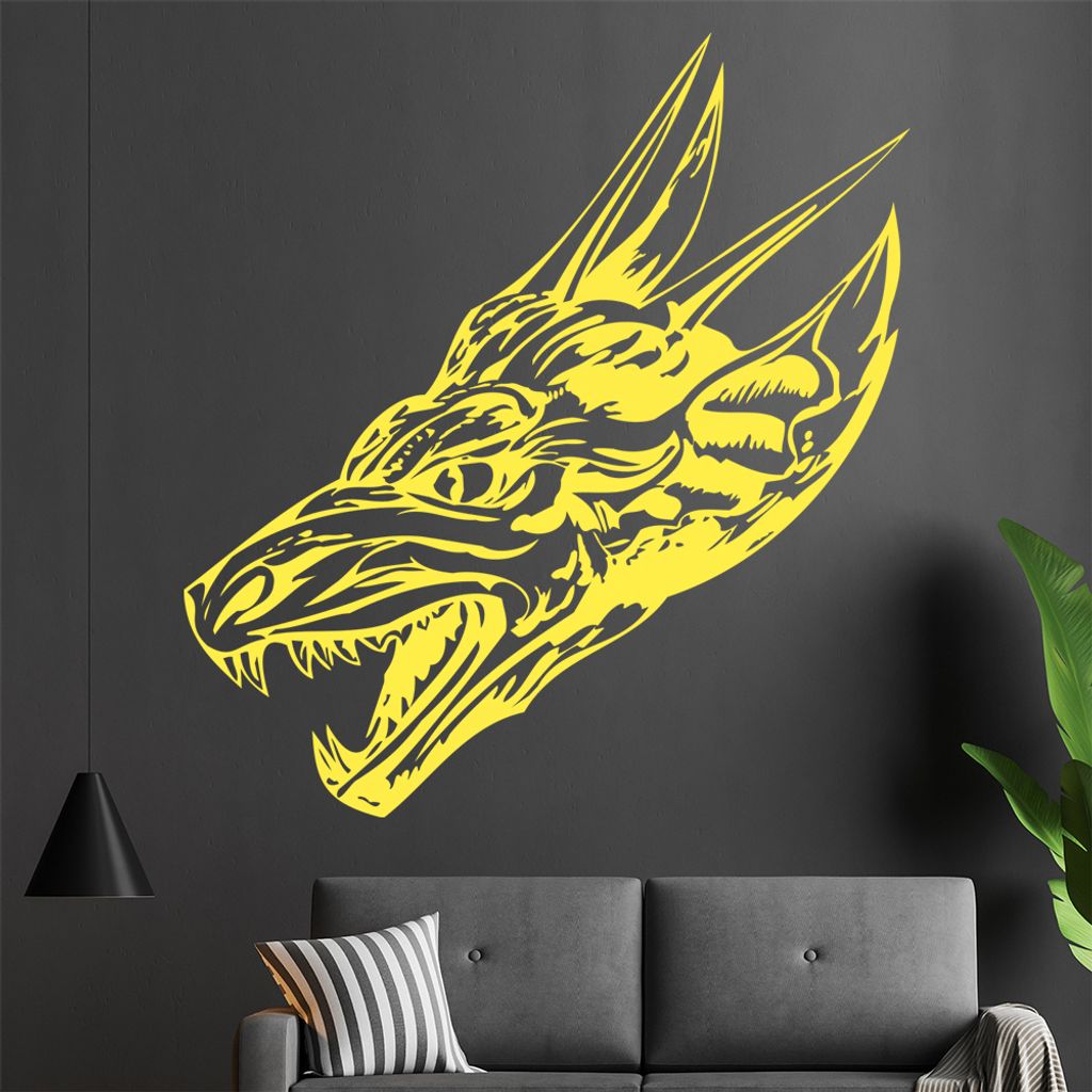 Drachen Kopf Wandtattoo in 6 Größen - Wandaufkleber Wall Sticker - Dekoration, Küche, Wohnzimmer, Schlafzimmer, Badezimmer