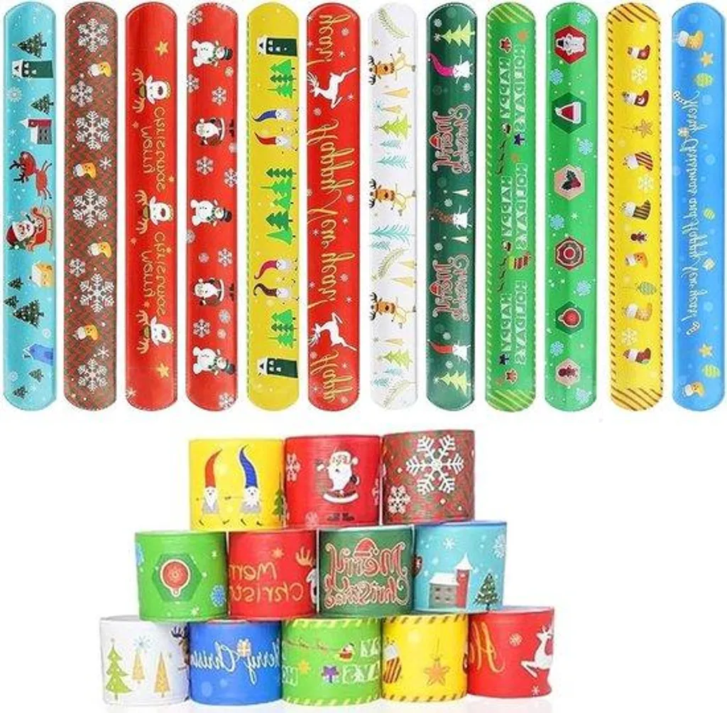 Bracelet de Noël à motifs variés - Lot festif en PVC de 3 cm de large