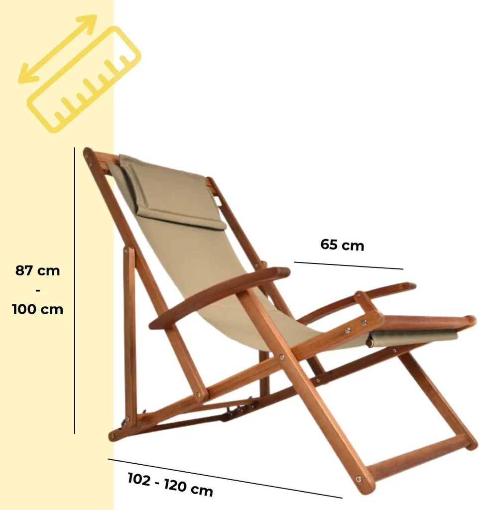 Chaise longue SIENA beige structure robuste 102cm - Transat ergonomique - 8