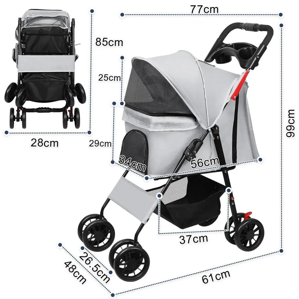 Chariot pour animaux de compagnie pliable avec 4 roues - Modèle 61cm - 6