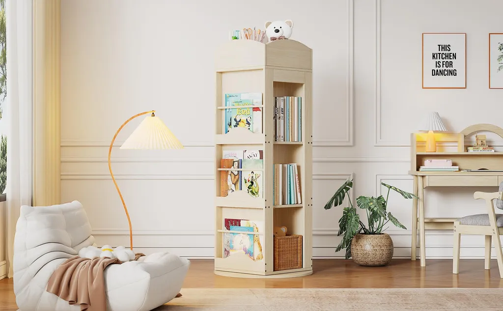 Bibliothèque tournante 4 niveaux avec rotation fluide - Format compact - 14
