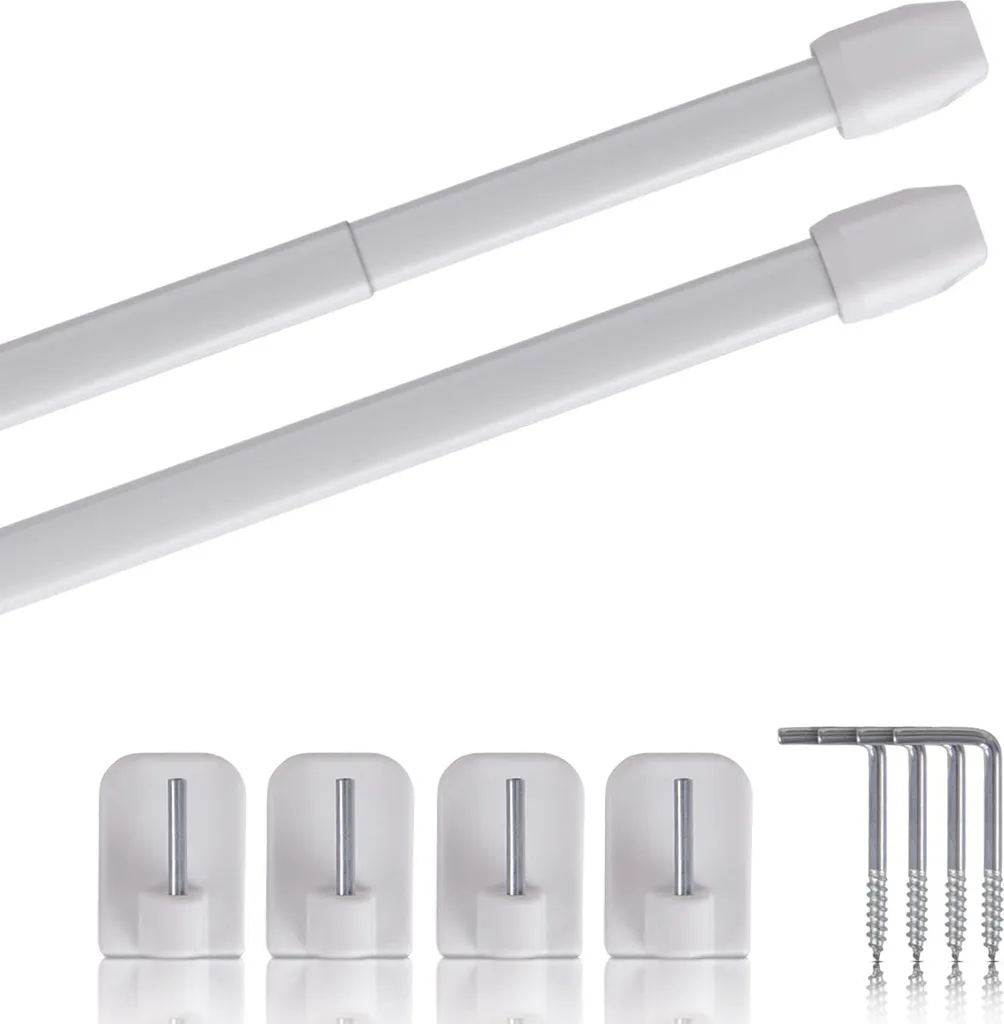 Lot 2 tringles blanches pour voilages extensibles 80-120cm sans perçage